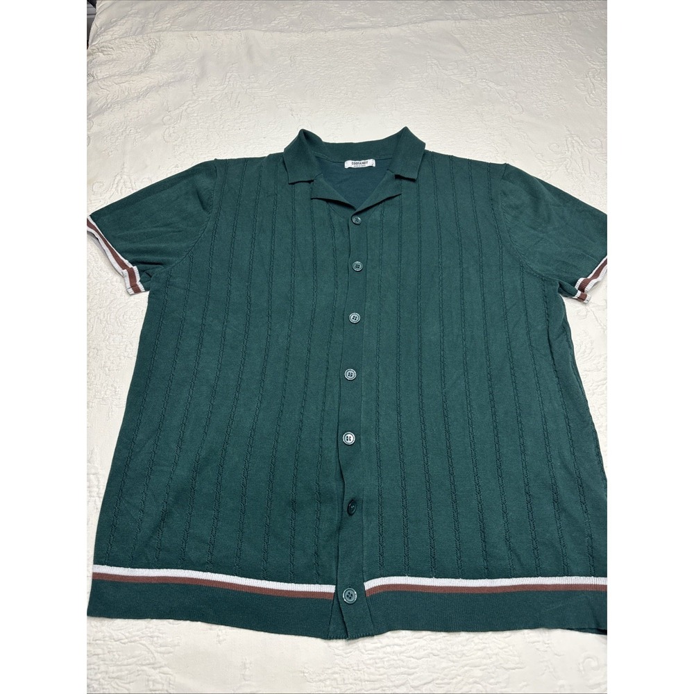 Coofandy Mens XL Polo Button Up Shirt Green White Brown Sweater